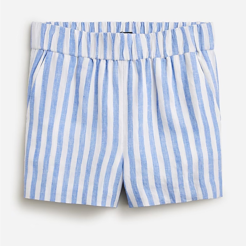 J. Crew Blue and White Vertical-Striped Elastic-Waist Bermuda Shorts